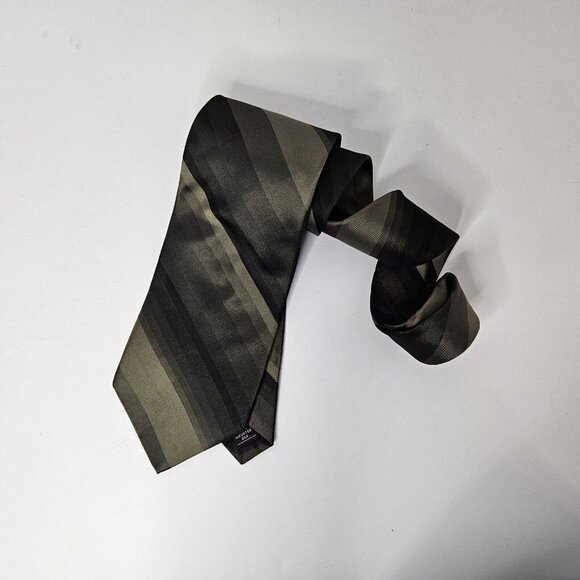Zylos George Machado 100% Silk Tie Dark Green Tone on Tone & Black Stripe - Picture 7 of 7